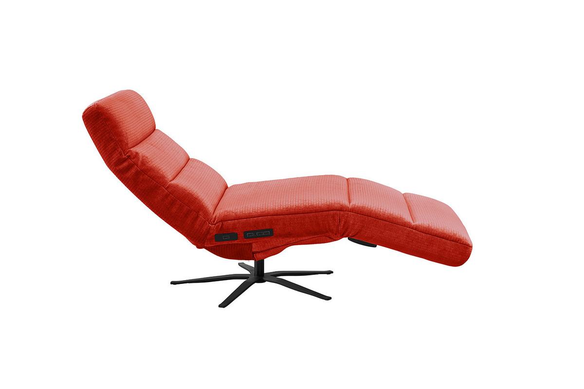 RELAXLIEGE ALINA Rot Cord Relaxfunktion, Drehbar (360°) - Rot/Schwarz, Textil/Metall (82/115/156cm) - KAWOLA