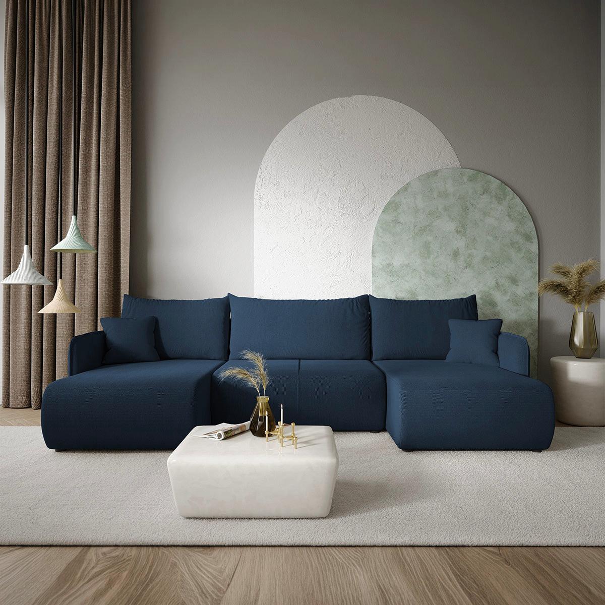 PANORAMASOFA Claudio 5 Sitzplätze Dunkelblau - Blau, Holz (290/86/148cm) - Petits-meubles