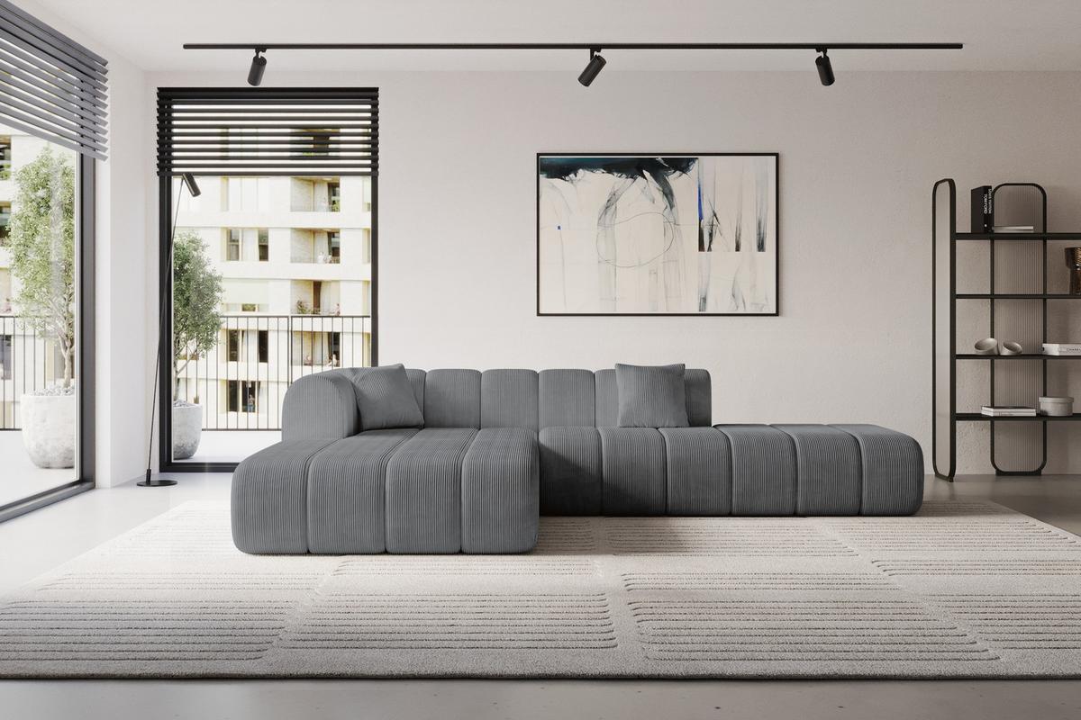 ECKSOFA Ottomane Links BILA-L 289x176x71 Dunkelgrau Cord - Dunkelgrau/Anthrazit, Holzwerkstoff/Kunststoff (176/289cm) - ALTDECOR