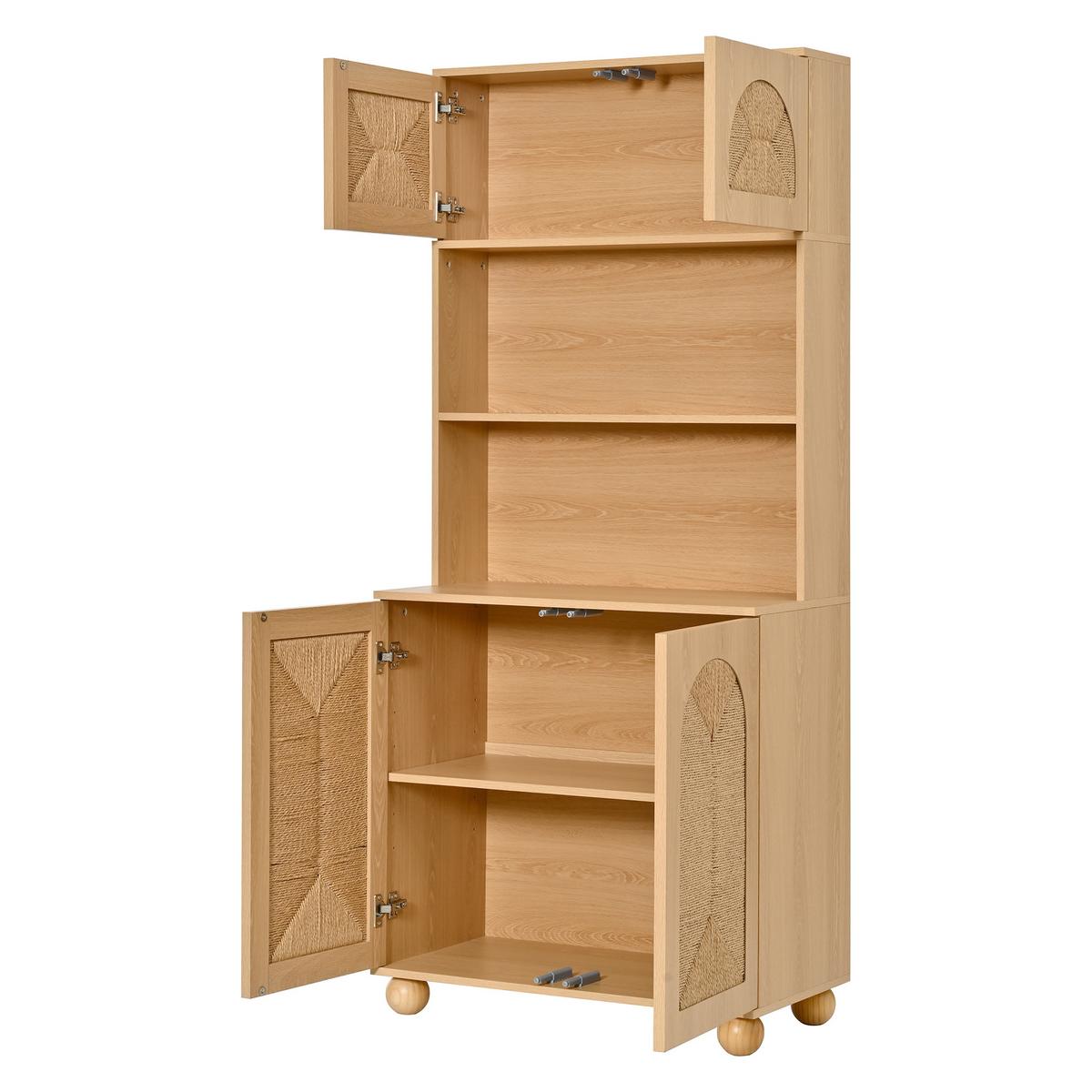 KÜCHENSCHRANK Hochschrank Natur mit Geflecht-Türen & offenen Fächern 80x180cm - Naturfarben, Holzwerkstoff (80/180/40cm) - Urban Meuble
