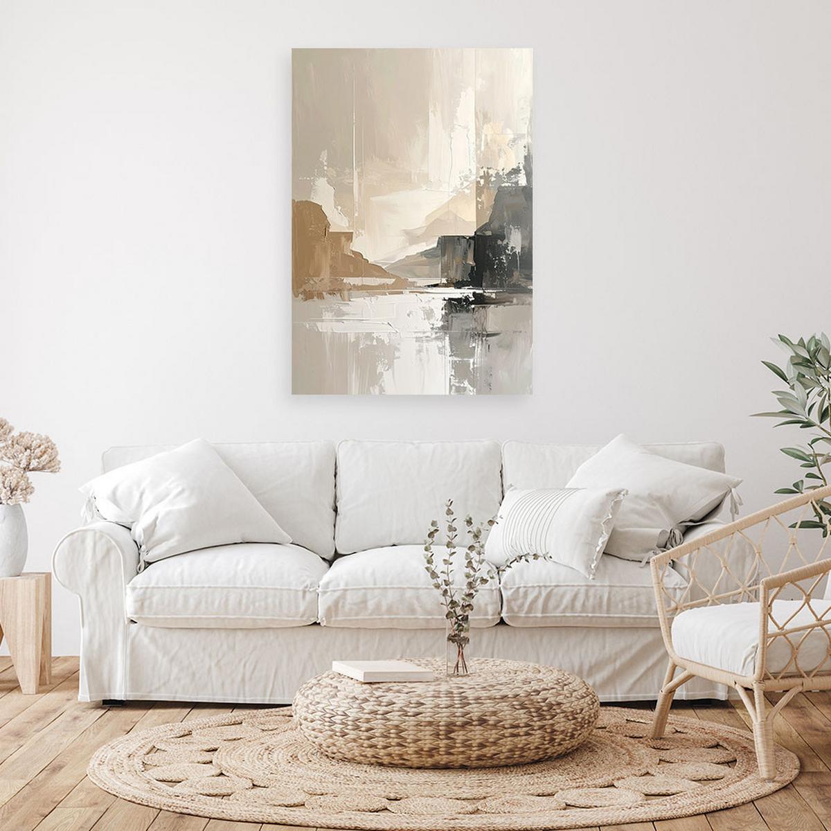 LEINWANDBILD, Minimalistische Landschaftsabstraktion in Beige und Grau - Weiß, Textil (80/120cm) - Feeby