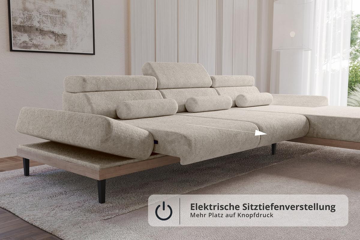 ELEKTRISCHES ECKSOFA Rechts MONA 316x205x85 Beige Velours - Beige, Holzwerkstoff/Textil (316/205cm) - ALTDECOR