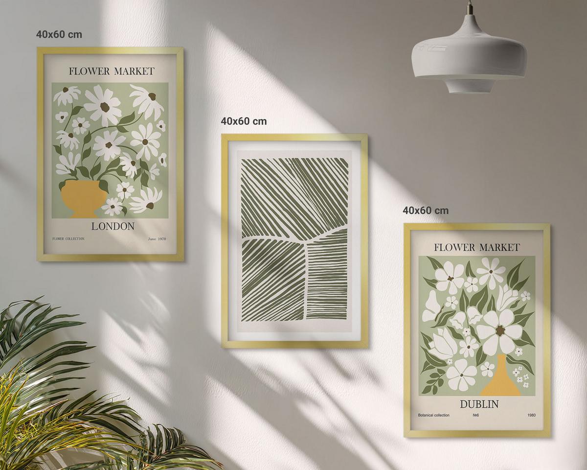 BILDER SET 3er Set - 40x60 cm Goldrahmen - Blumenmuster London Dublin - Goldfarben, Kunststoff (40/60cm) - TULUP