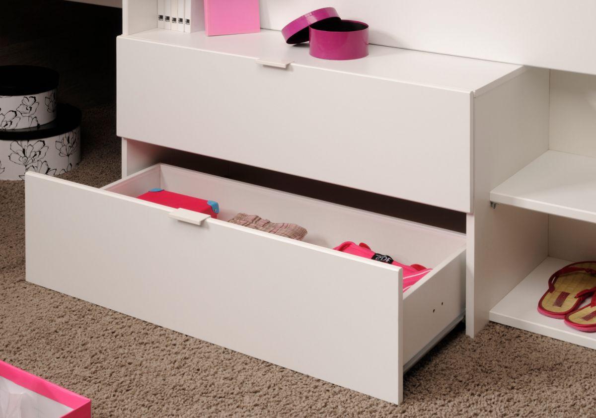 KINDERZIMMER weiß, grau, Komplett-Set 2-teilig mit Stauraumbett, Kleiderschrank - Silberfarben/Weiß, Holzwerkstoff/Kunststoff (135/185/203cm) - Parisot Meuble