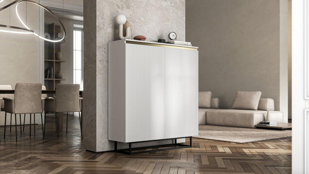 HIGHBOARD Selene 2D Weiß Matt 111 cm - Schwarz/Weiß, Holzwerkstoff/Metall (111/125/35cm) - Meble Lindner