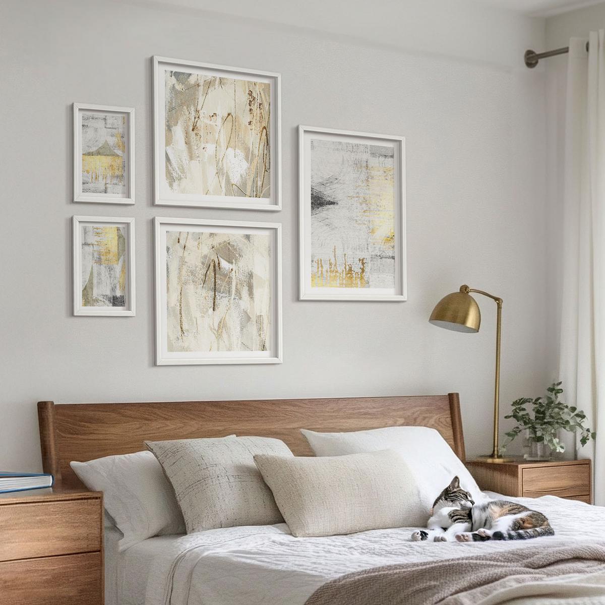 BILDER SET 5er Set - 50x50 cm & 20x30 cm & 40x60 cm Weißer Rahmen - Abstrakte minimalistische Muster - Weiß, Kunststoff (40/60cm) - TULUP
