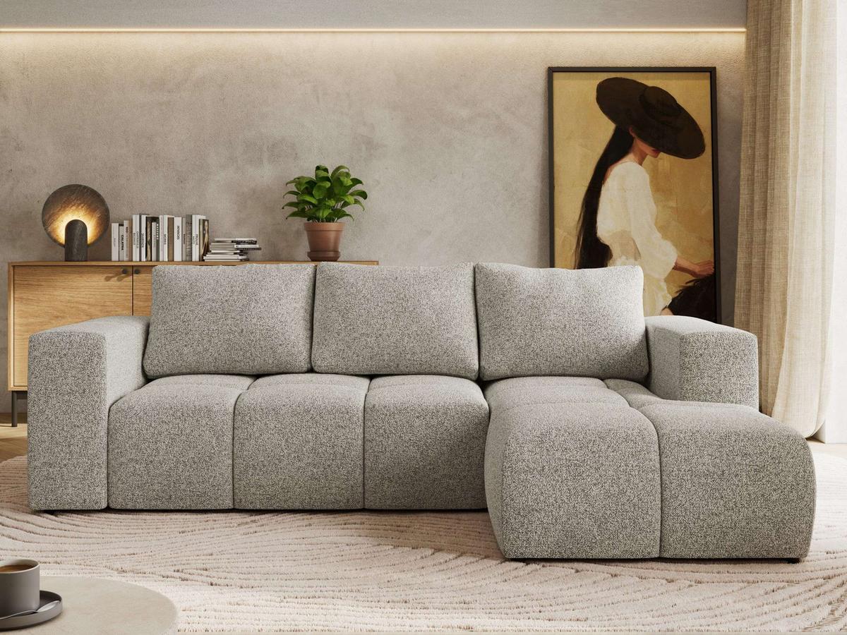 ECKSOFA MONIVA Hellgrau Strukture - Rechts - Hellgrau/Schwarz, Kunststoff/Textil (266/164cm) - MKS