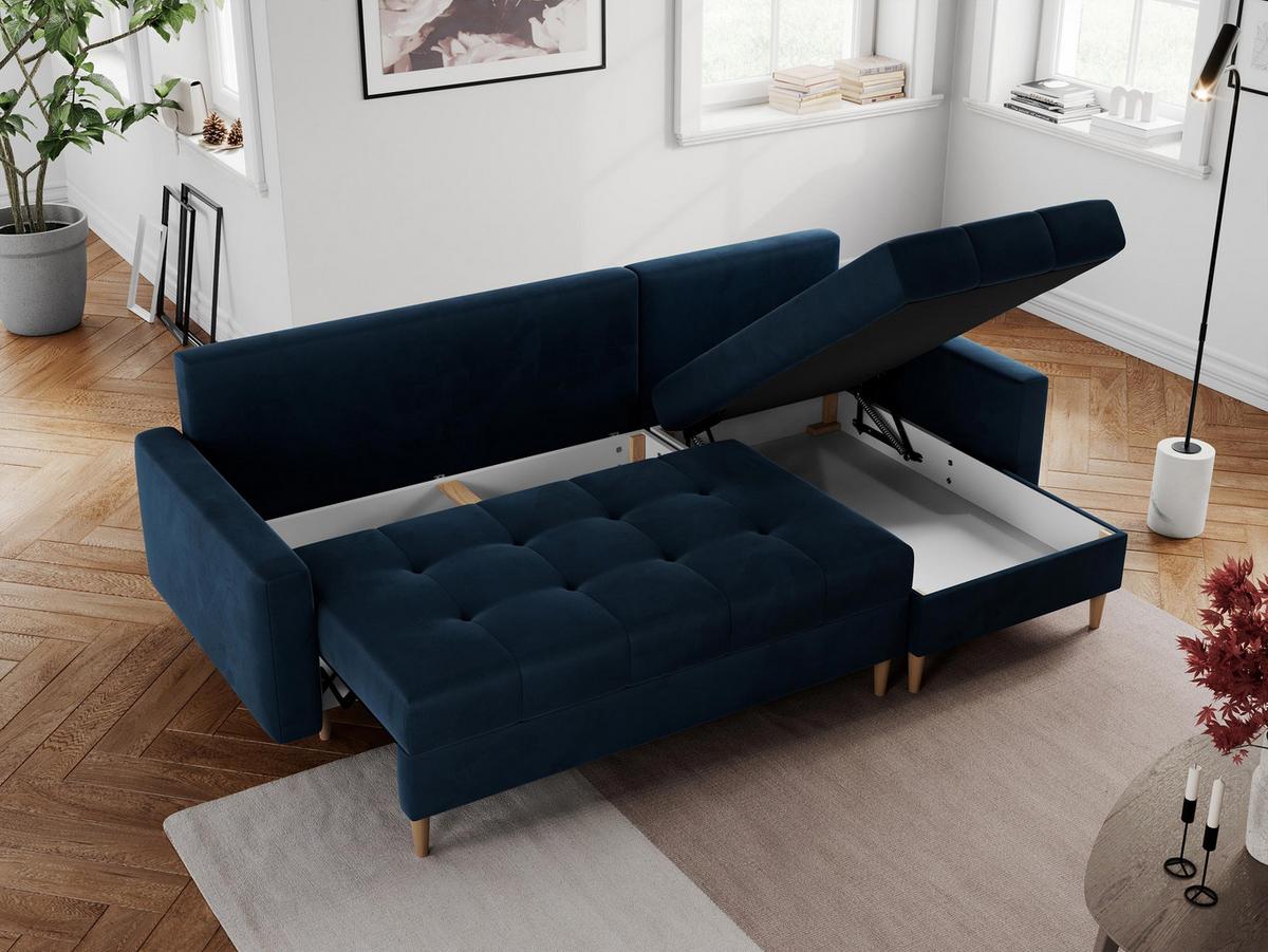 ECKSOFA Colin Velvet Dunkelblau - Dunkelblau/Braun, Holz/Textil (220/140cm) - MKS