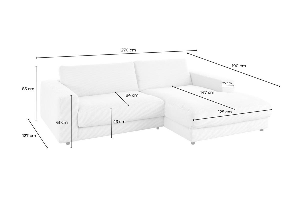 ECKSOFA MADELINE Cremeweiß Cord - Creme/Schwarz, Kunststoff/Textil (270/190cm) - KAWOLA