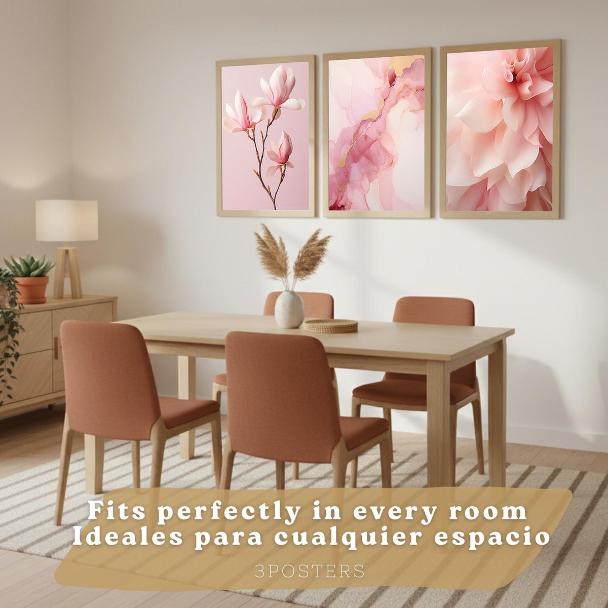 POSTER 3er-Set Wandbilder Orchidee Marmor modern Wohnzimmer Deko, Schlafzimmer, Küche, Badezimmer Rahmenlos A3 - Klar, Papier (29.7/1/42cm) - Nacnic