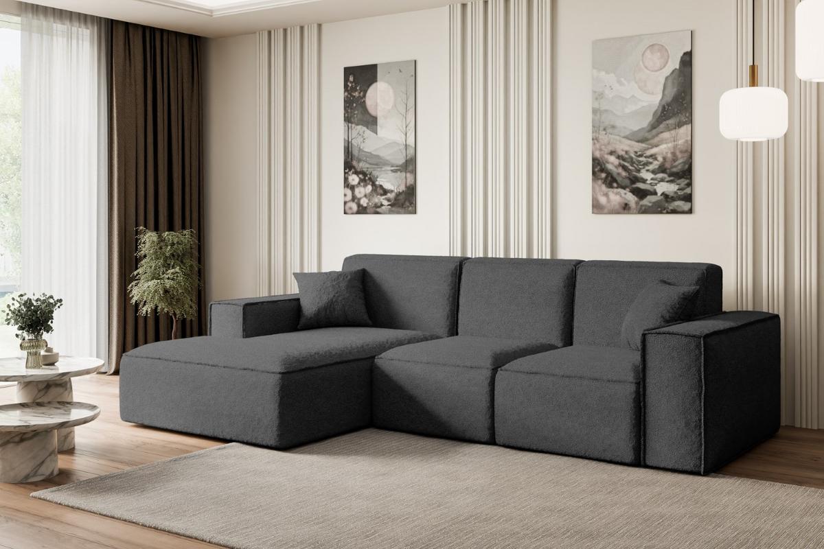 ECKSOFA Ottomane Links SERRA-L - 266x169x80 cm Grau Bouclé - Schwarz/Grau, Holzwerkstoff/Kunststoff (165/266cm) - ALTDECOR