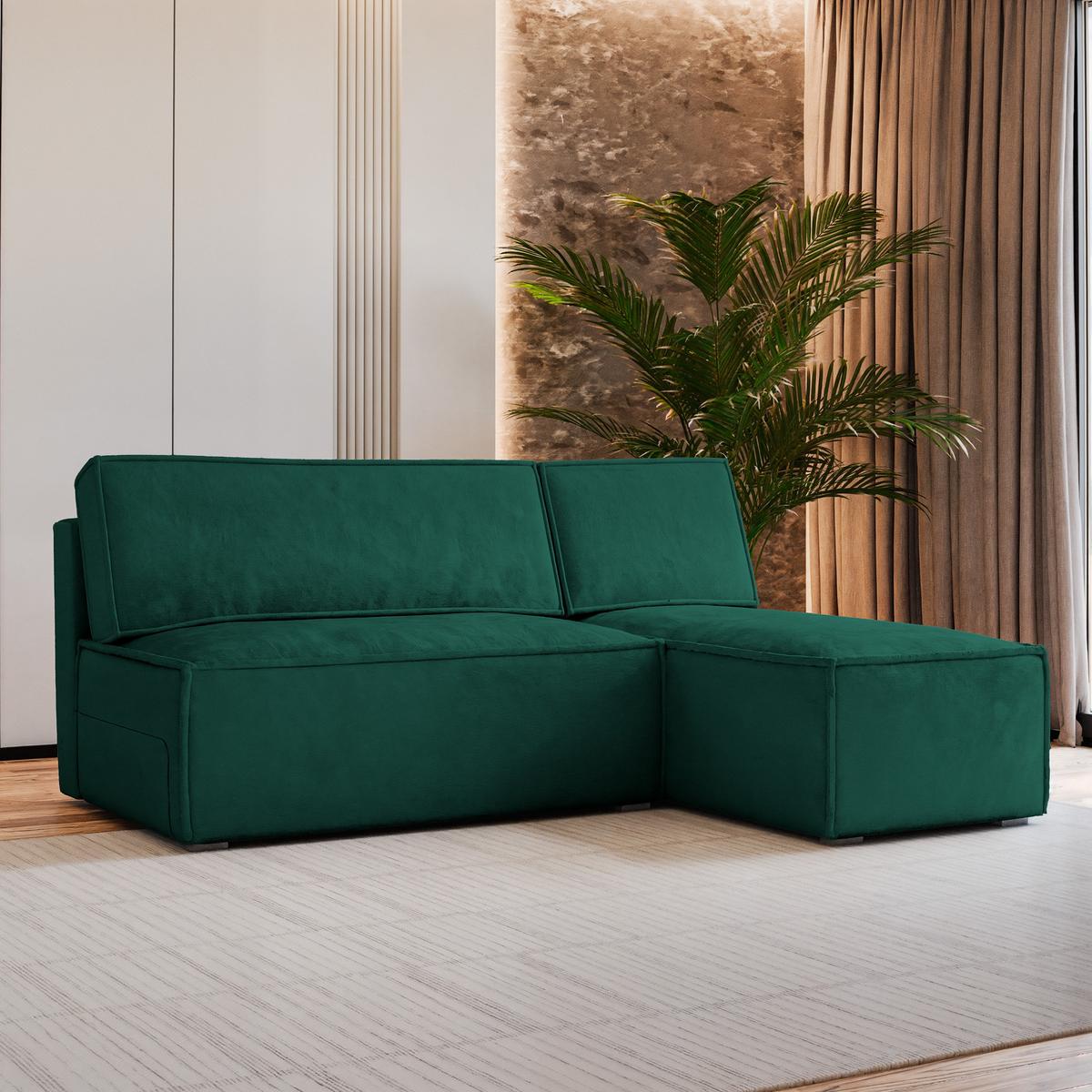 ECKSOFA BRISO M Grün Velours-Stoff mit Schlaffunktion - Grau/Grün, Holz/Kunststoff (200/140cm) - MASSENO