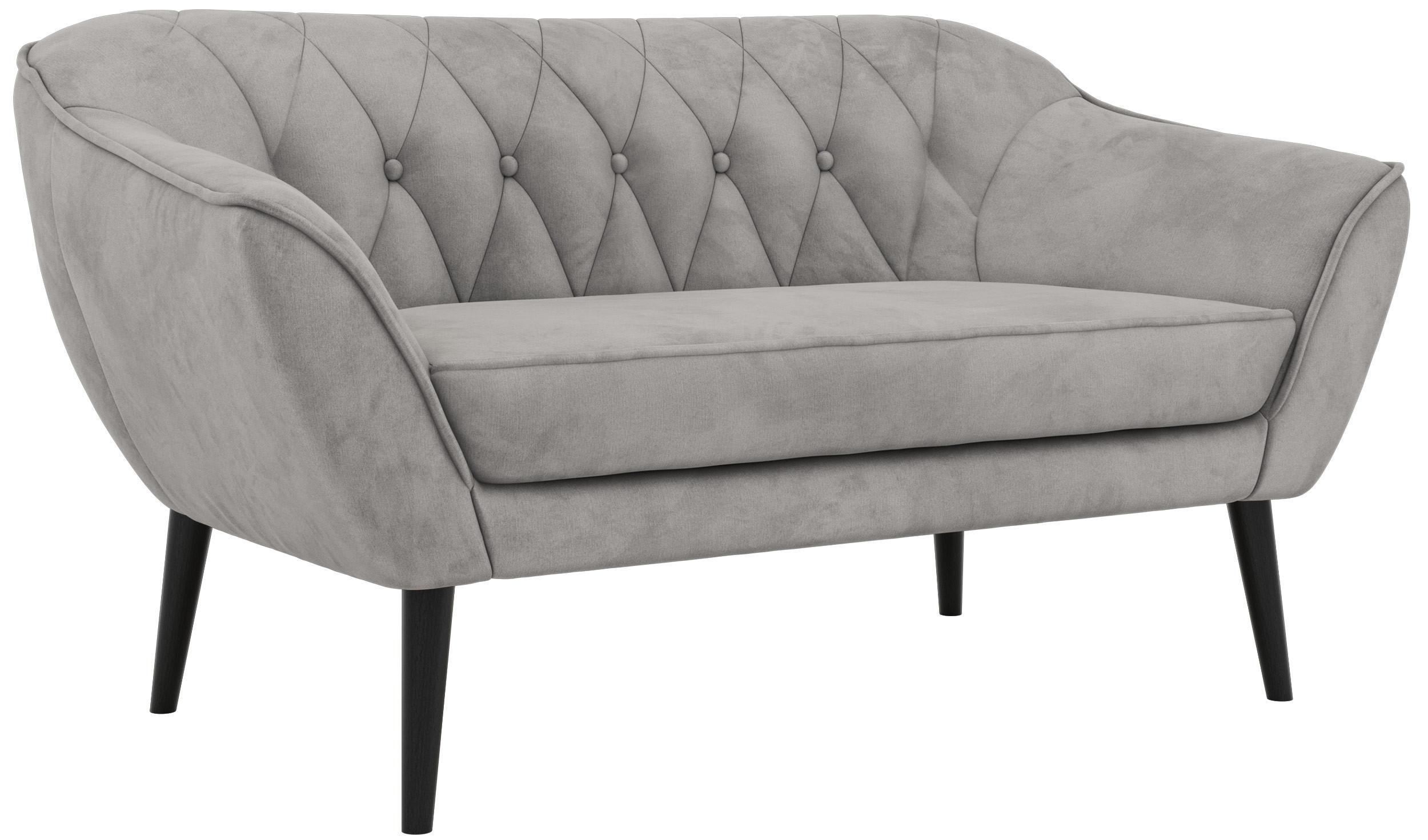 2-SITZER-SOFA PIRS - Hellgrau Velvet - Schwarze Beine - Hellgrau/Schwarz, Holzwerkstoff/Textil (140/75/74cm) - MKS