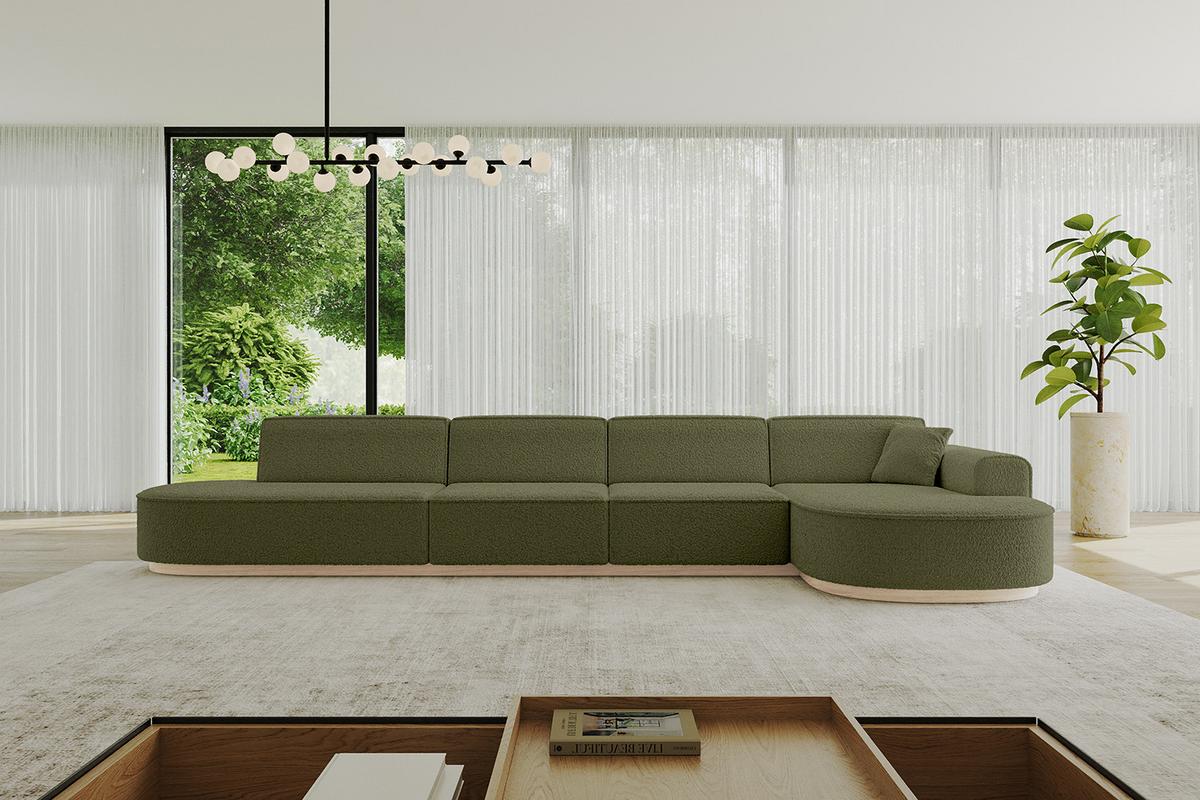 ECKSOFA Ottomane Rechts MARI-L3-v1 - 413x171x83 cm Grün Bouclé - Grün, Holzwerkstoff/Textil (171/413cm) - ALTDECOR