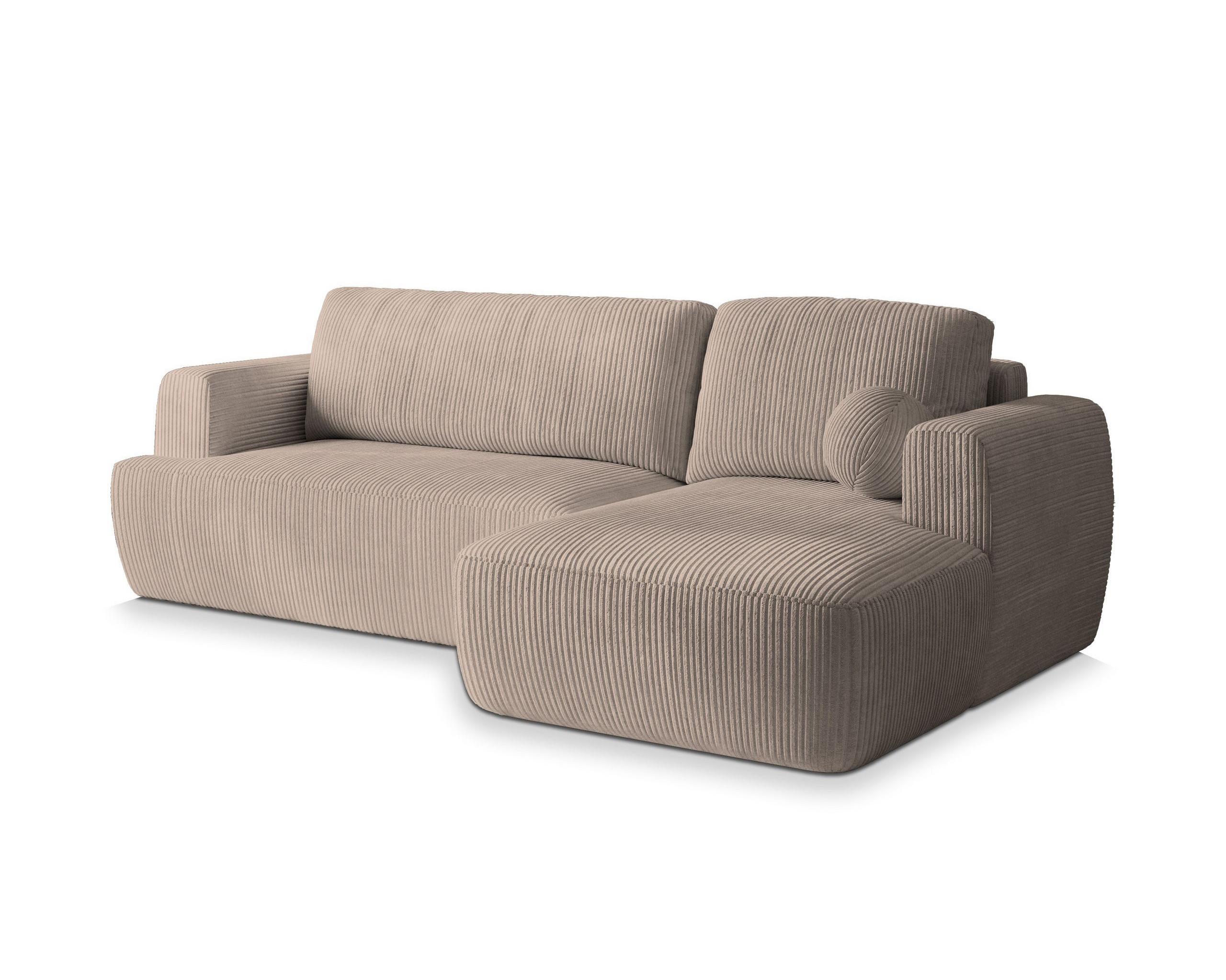 ECKSOFA SENTI P R-S Beige Kordstoff mit Schlaffunktion - Beige/Schwarz, Holz/Kunststoff (246/148cm) - MASSENO