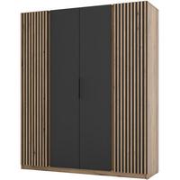 DREHTÜRENSCHRANK Kaya 200/62/239 4-Türig mit Lamellen - Eichefarben/Schwarz, Holzwerkstoff (200/239/62cm) - Beautysofa