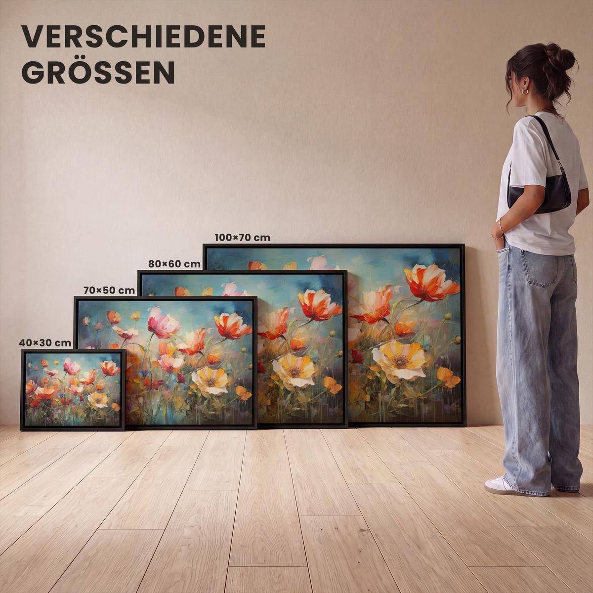 LEINWAND Bilder mit Rahmen - Blumen - Aquarell - Kunst - Botanisch - Natur - 40x30 - Orange, Textil (40/30cm) - MuchoWow