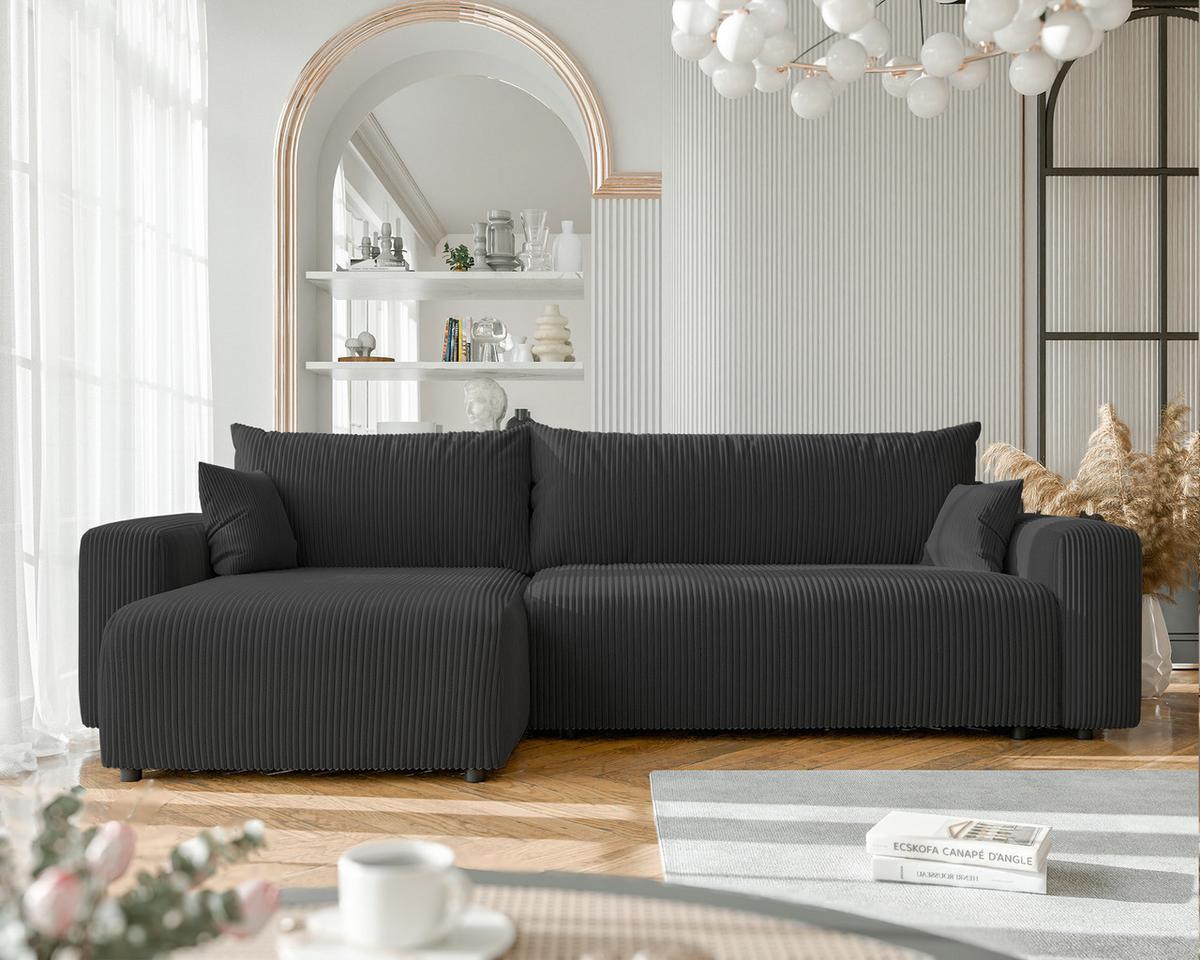 ECKSOFA mit Schlaffunktion und Bettkasten, Schwarz - Schwarz, Holzwerkstoff/Textil (145/278cm) - Idohome