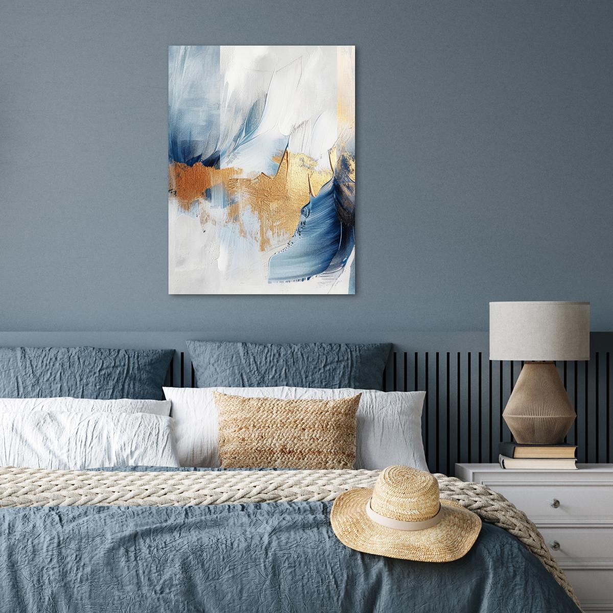 POSTER Gold - Blau - Aquarell - Kunst - Modern Deko Wohnzimmer 60x80 cm - Hellblau, Papier (60/80/0.1cm) - MuchoWow