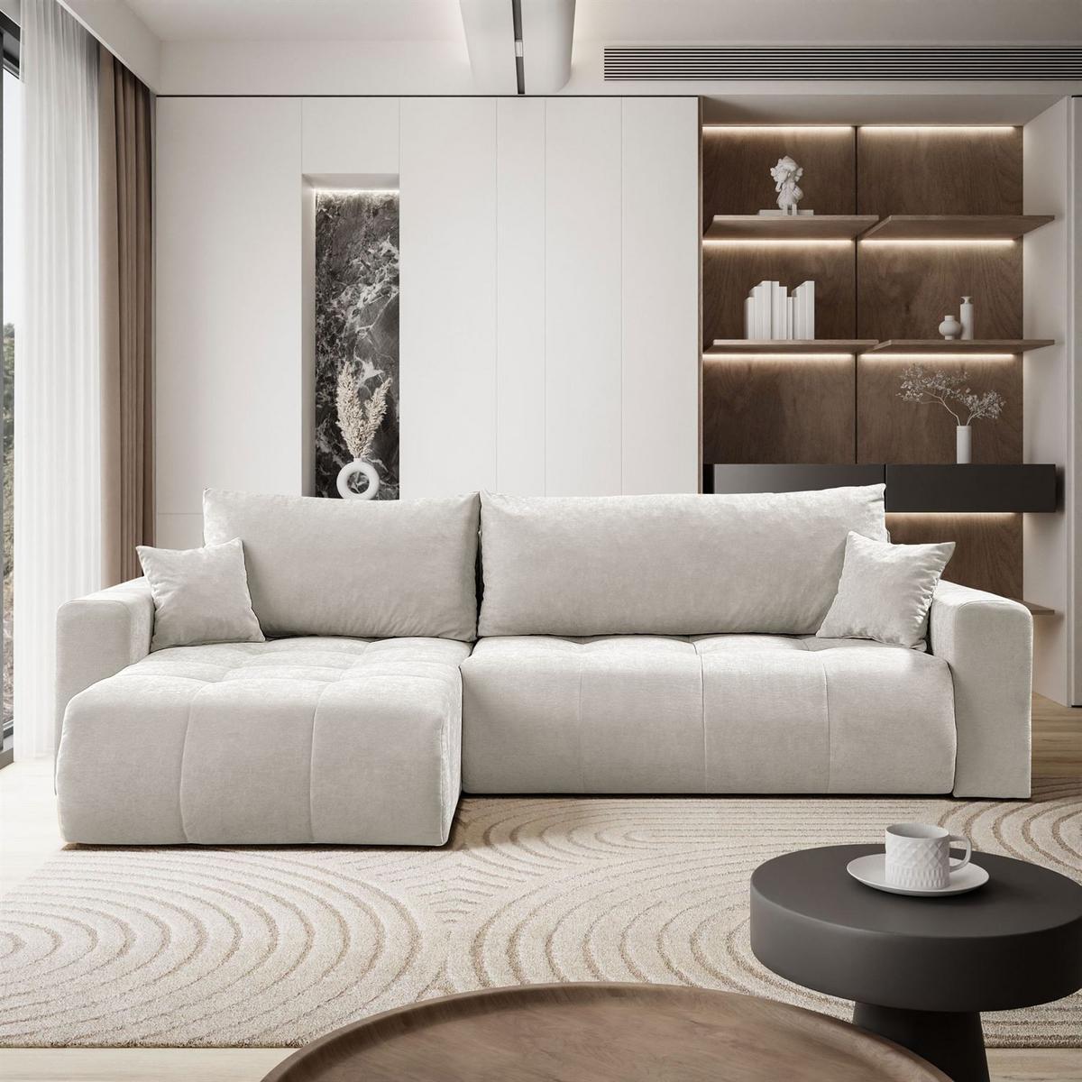 ECKSOFA Gepolstertes CLOUD mit Schlaffunktion und Bettkasten, Wind 05 - Naturfarben, Textil (277/143cm) - Lookway