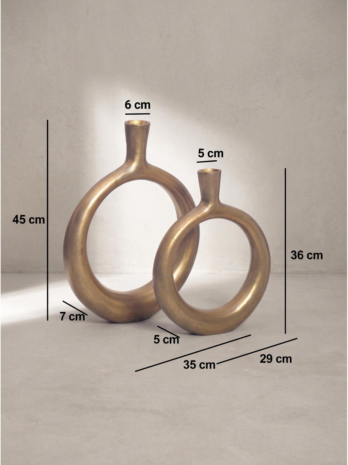 VASEN 2er-Set BAVENO, Aluminium, handgefertigt, Gold, 35 x 7 x 45 cm - Goldfarben, Metall (45cm) - KADIMA DESIGN