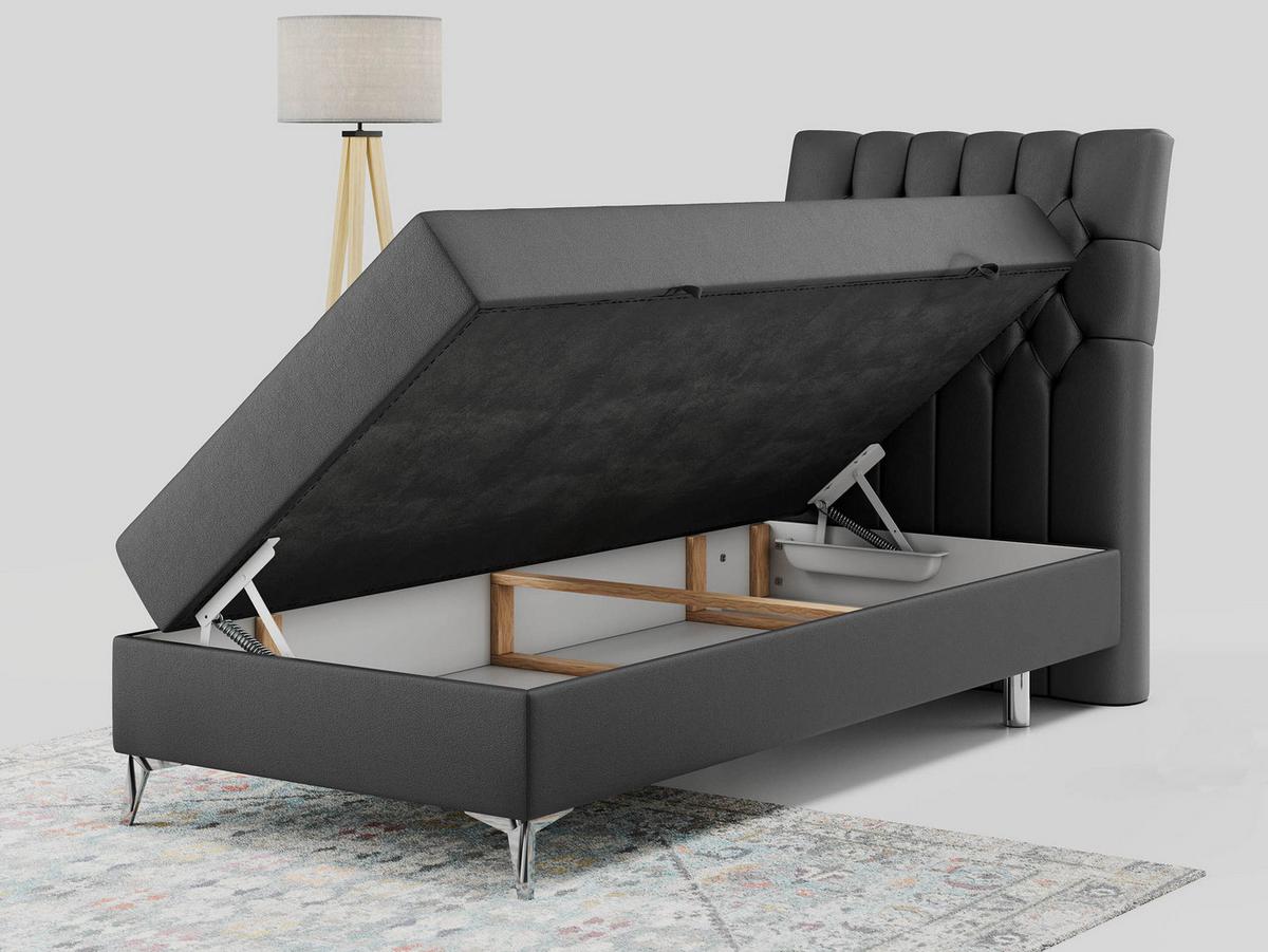 BOXBETT MILEN 90/200 Dunkelgrau Kunstleder - H3 - Rechts Seite - Dunkelgrau, Holz/Textil (90/200cm) - MKS