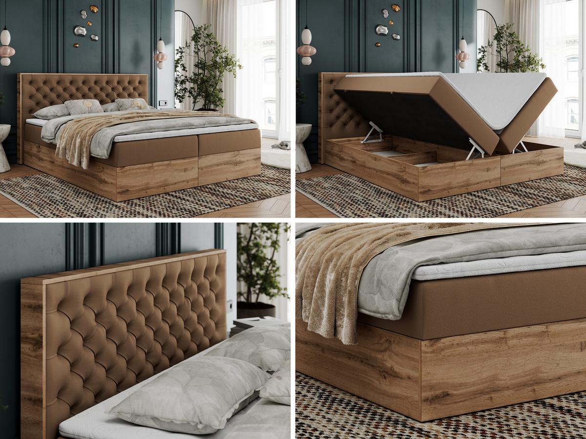 BOXBETT ALBERO 3 - 140/200 Braun Kunstleder - H4 - Braun, Holz/Textil (140/200cm) - MKS