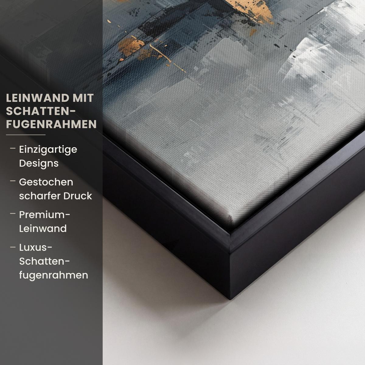 LEINWAND Bilder mit Rahmen - Kunst - Grau - Gold - Abstrakt - 30x20 - Dunkelgrau, Textil (30/20cm) - MuchoWow