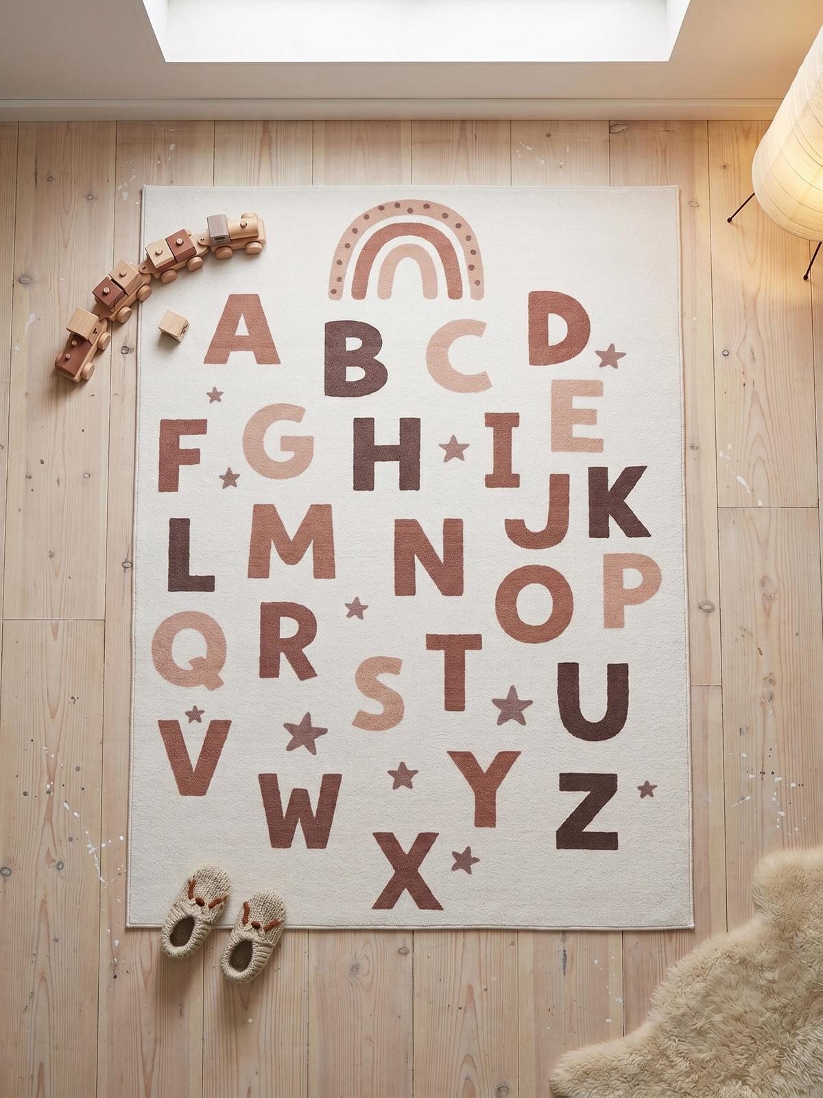 SPIELTEPPICH Waschbar TINO in Creme, mit Alphabet-Motiv, 120 x 170 cm - Beige, Textil (170/120cm) - KADIMA DESIGN