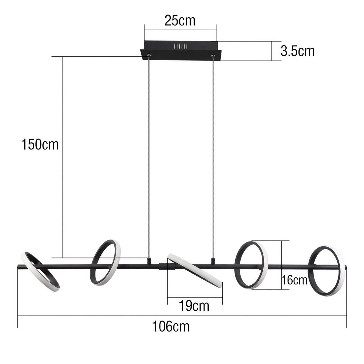 LED-HÄNGELEUCHTE Sonnwein 106/19/150 cm - Schwarz, Metall (106/19/150cm) - ZMH