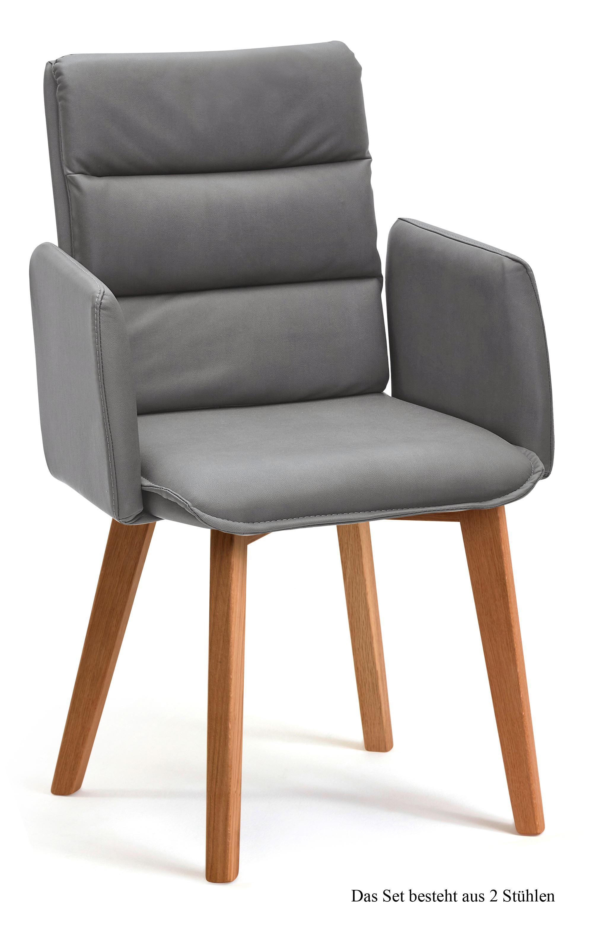 ARMLEHNSTUHL (2er-Set) Daritsa 52x92x60 Eiche geölt/Grau - Eichefarben/Grau, Kunststoff (60/92/52cm) - 58aufmkessel