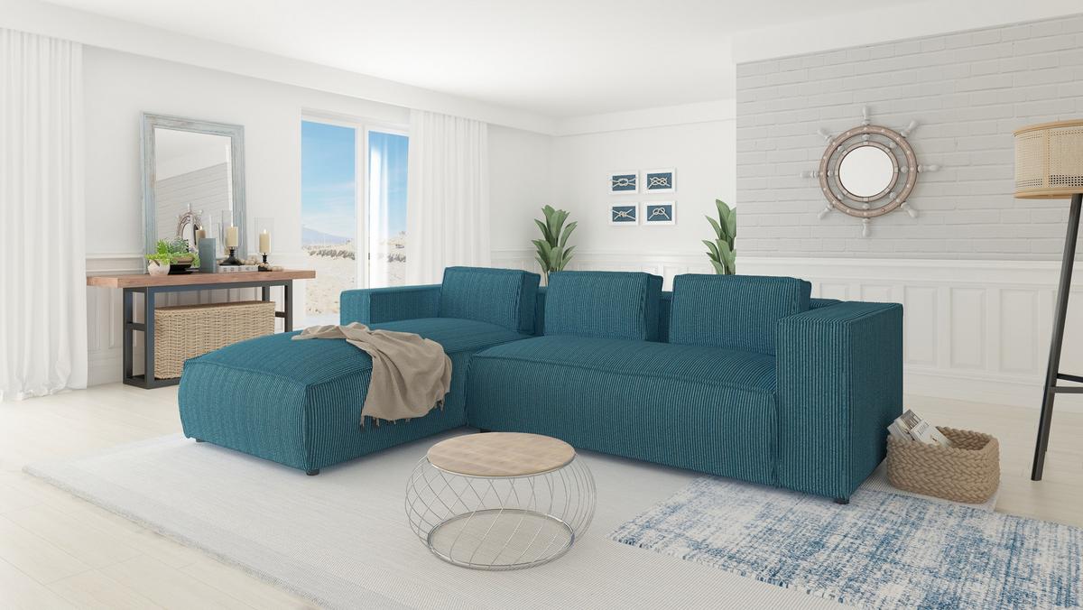 ECKSOFA Nova Türkis Cord - Türkis/Schwarz, Holz/Kunststoff (262/176cm) - S-Style