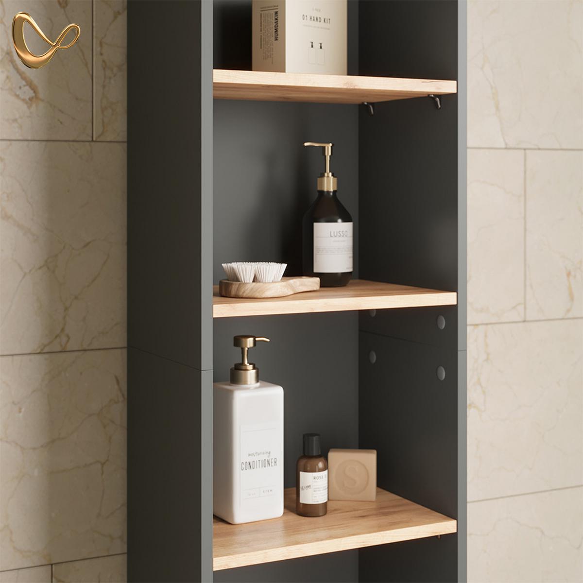 BADSCHRANK Paolina Anthrazit/Goldkraft Eiche 40.2 x 188.6 cm - Honigeiche/Anthrazit, Holzwerkstoff (40.2/188.6/27.3cm) - Livinity®