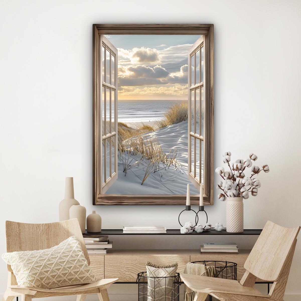 LEINWANDBILD Ausblick - Strand - Dünen - Meer - Natur Deko XXL 80x120 cm - Sandfarben, Textil (80/120cm) - MuchoWow
