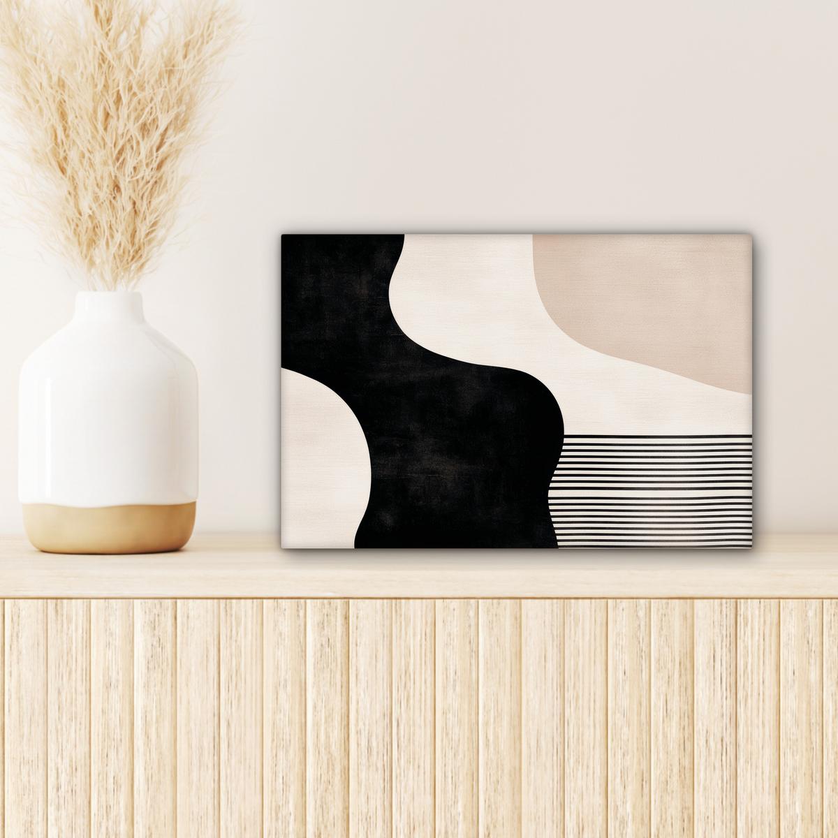 LEINWANDBILD Abstrakt - Japandi - Beige - Modern Deko Schlafzimmer 30x20 cm - Schwarz, Textil (30/20cm) - MuchoWow