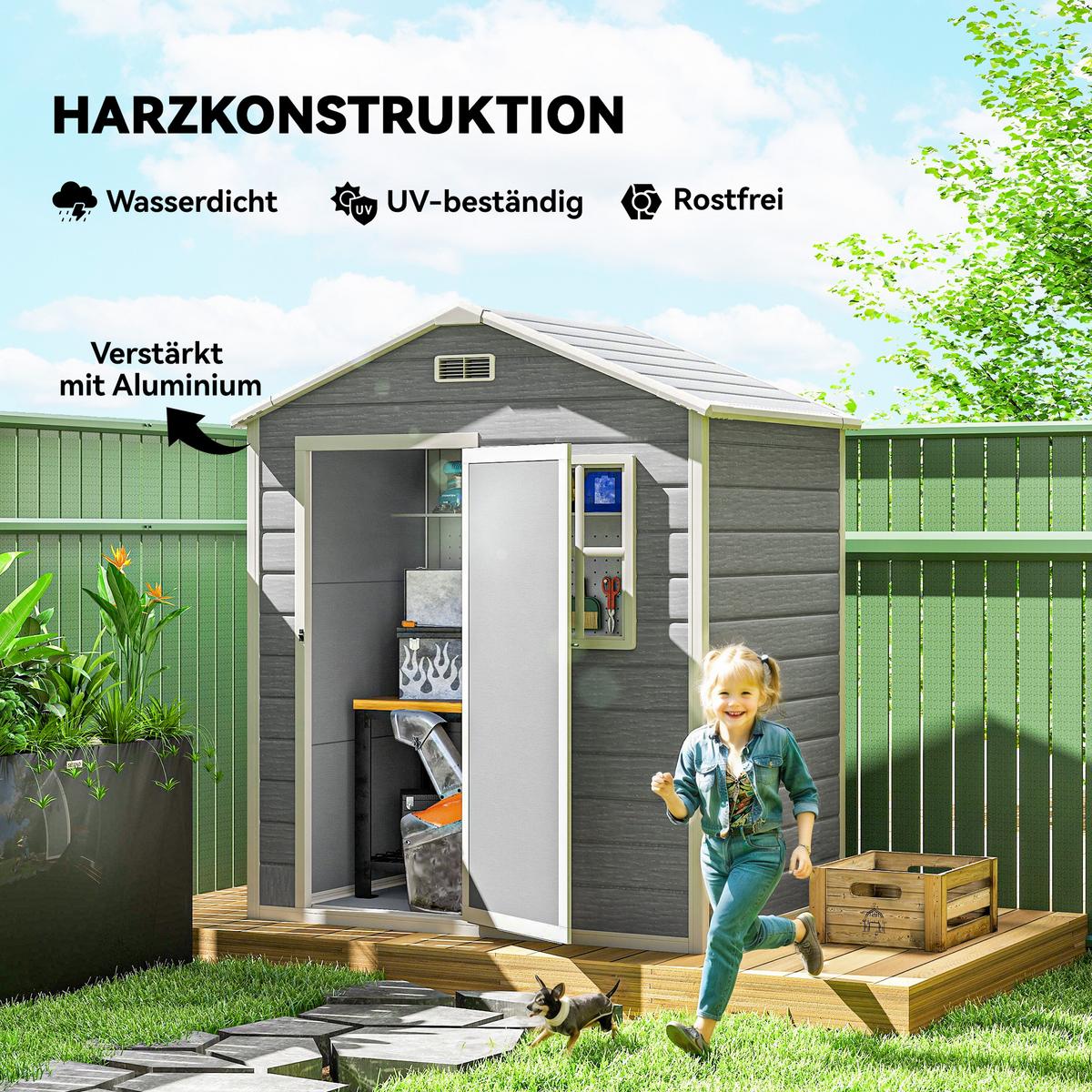 GERÄTEHAUS Kunststoff Aluminium Grau - Grau, Kunststoff (121/200/182cm) - Outsunny