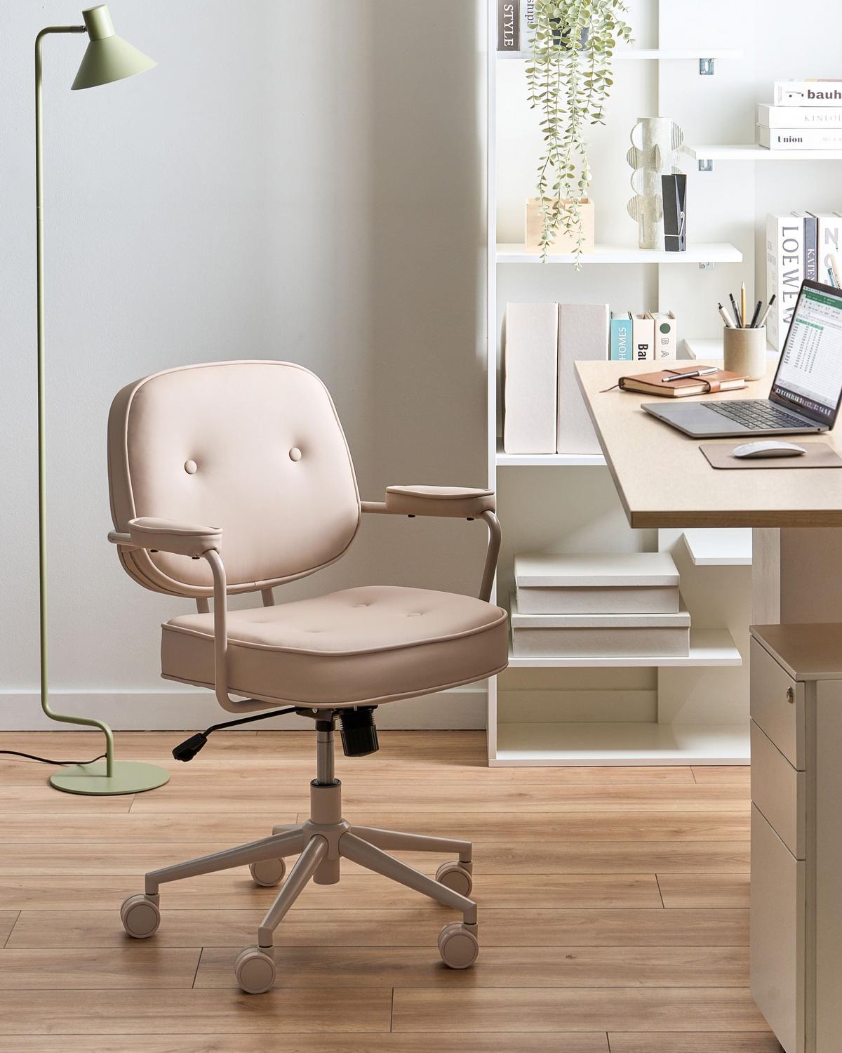 SCHREIBTISCHSTUHL Kunstleder Sandbeige Paramus - Sandfarben, Kunststoff (60/81/65cm) - Beliani