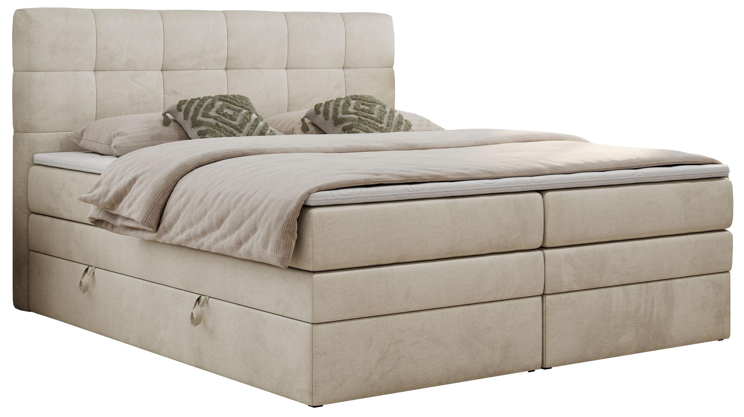 BOXSPRINGBETT LUKA KING 180/200 Beige Velvet - H3 - Beige, Holz/Textil (180/200cm) - MKS