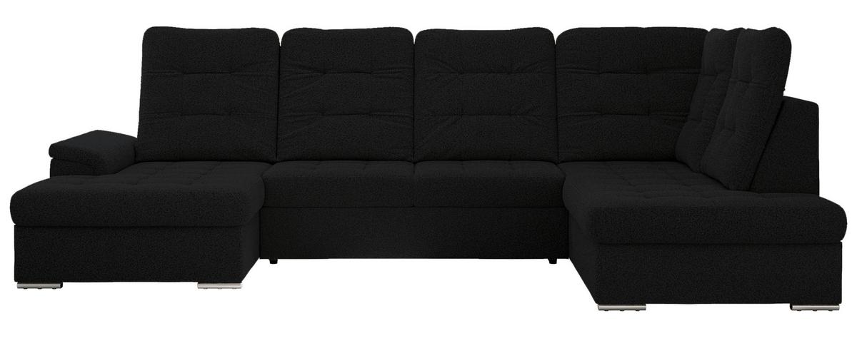 WOHNLANDSCHAFT MADRITO U - Schwarz Boucle - Rechts - Silberfarben/Schwarz, Textil/Metall (323/89/204cm) - MKS