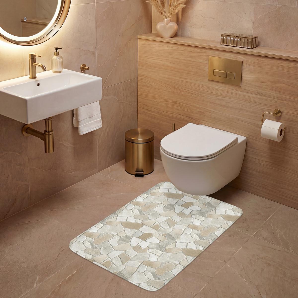 WC-VORLEGER Mosaik - Steine - Beige Toilettenvorleger 60x90 cm - Beige, Textil (60/1cm) - OnlyWow