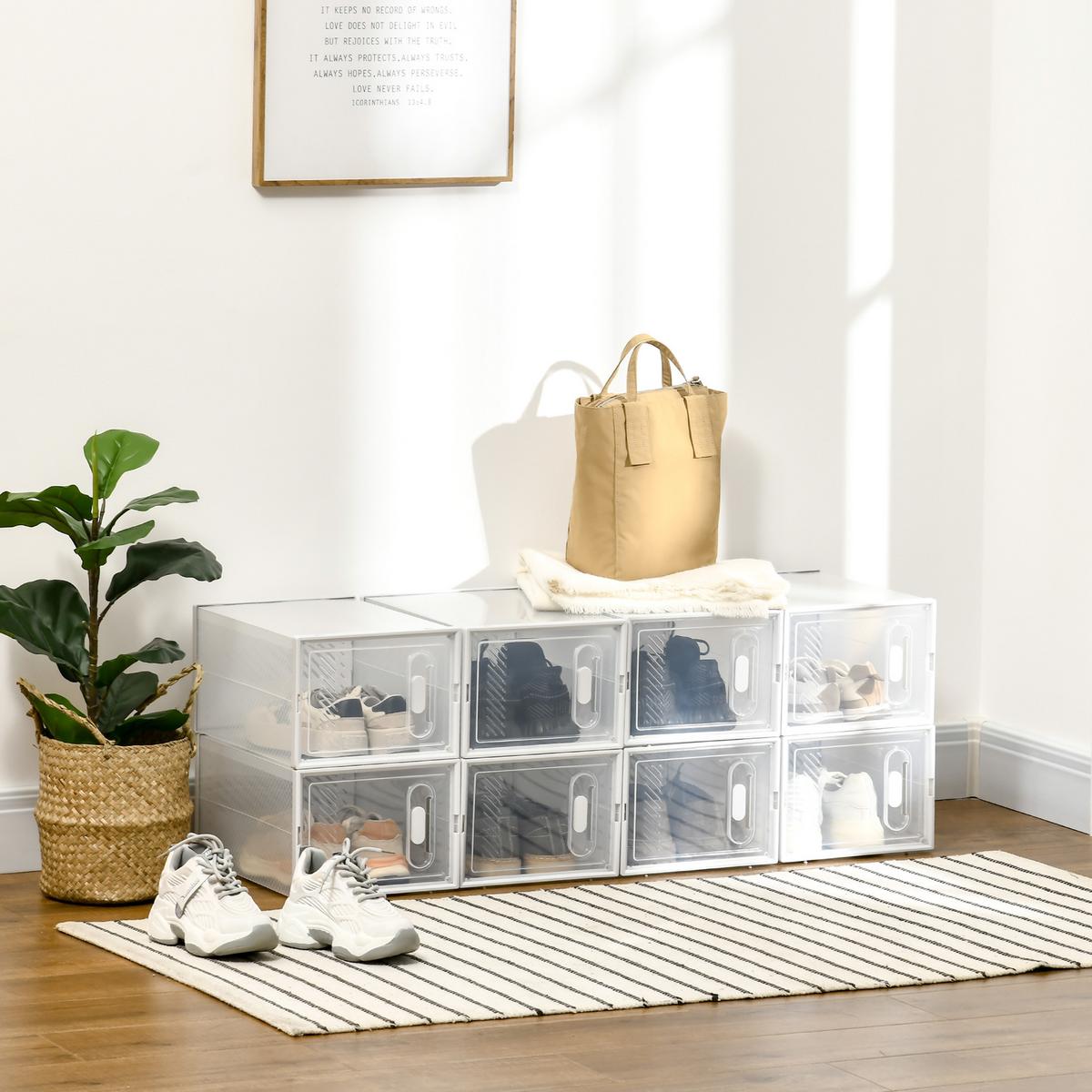 DIY Schuhbox Aufbewahrungsbox mit 8 Fächern 8er Pack Schuhkartons Transparent - Transparent, Kunststoff (25/19/35cm) - HOMCOM
