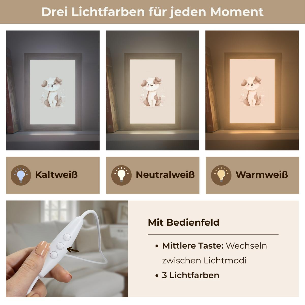 WANDLEUCHTE Hund - Gefleckt - Braun 15x20 cm - Beige, Holzwerkstoff (15/20/8cm) - OnlyWow