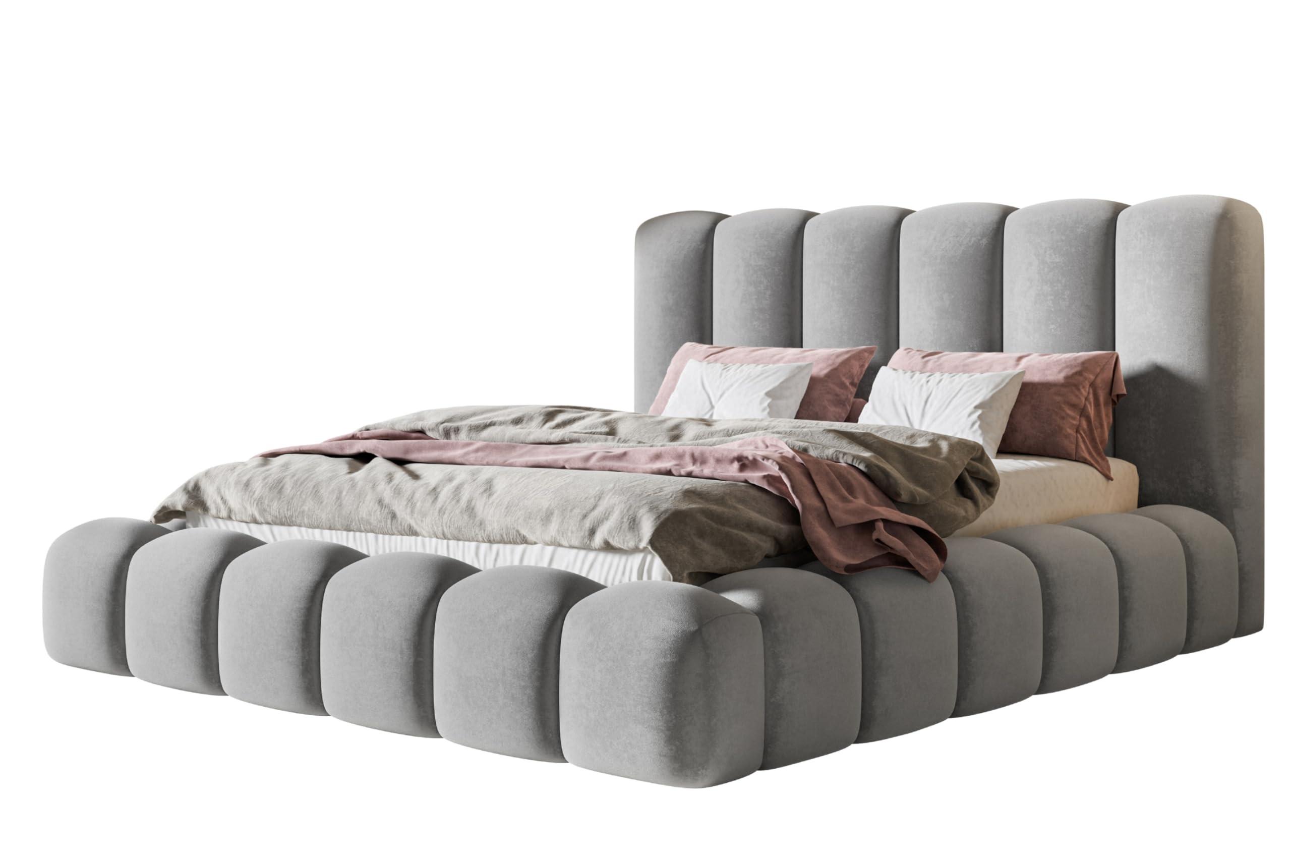 BETT 180x200 - Polsterbett mit Bettkasten und Metallrahmen - Modern Bett - Eleganter Jasmine-Stoff - Kollektion Nora Maxi - Grau - Grau, Holz/Textil (180/200cm) - Alpi-Möbel