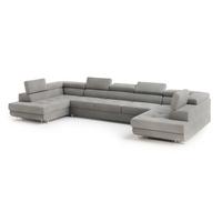 WOHNLANDSCHAFT ISOLANO Hellgrau Velours-Stoff mit Schlaffunktion - Hellgrau, Holz (408/90/202cm) - MASSENO