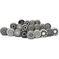 KERAMIKKNÖPFEN Set mit 20 mit schwarzem Blumenmosaikdesign 38 mm Durchmesser. - Schwarz, Keramik (4/4/6.9cm) - Nacnic
