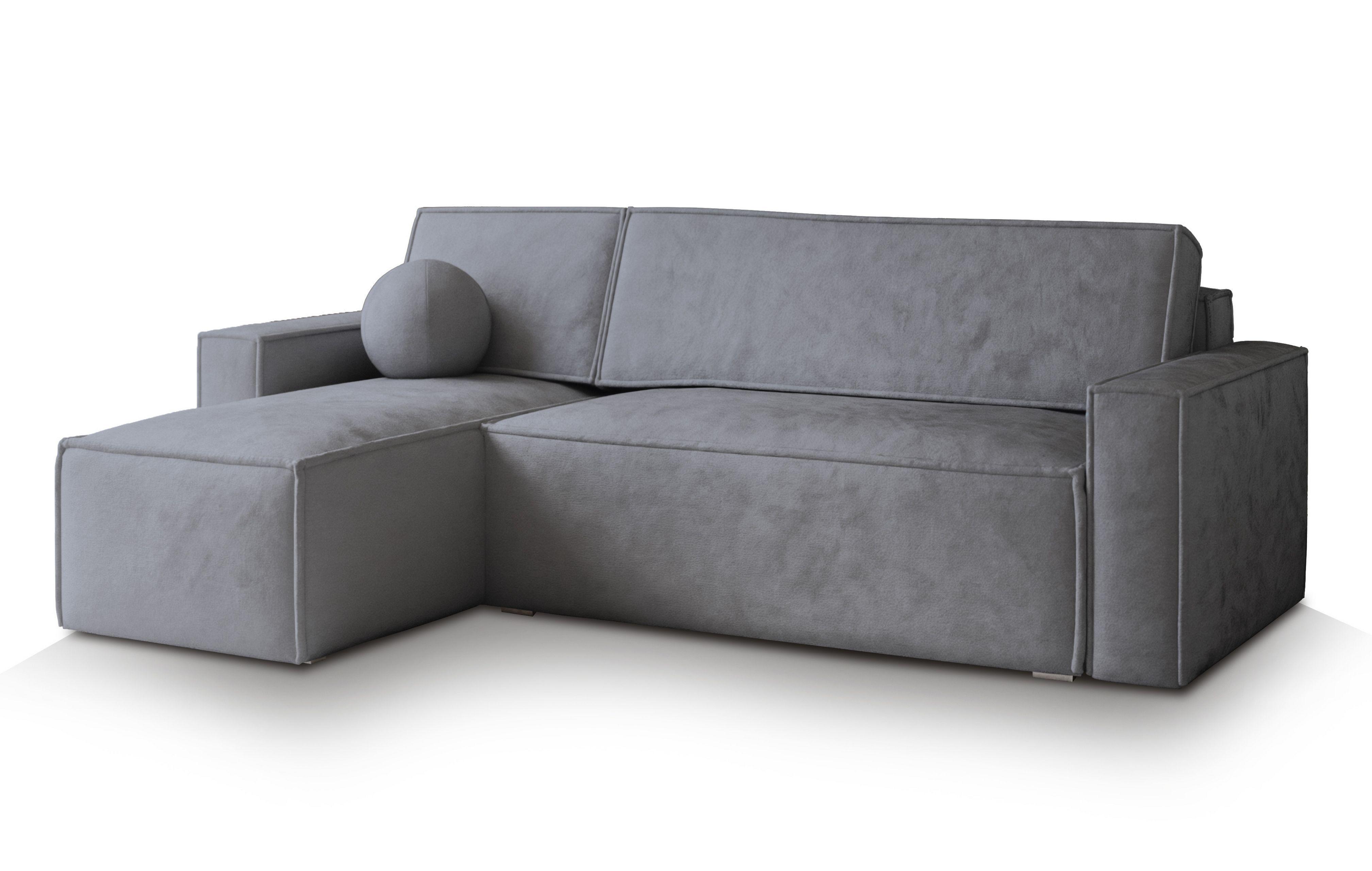 ECKSOFA RAVELO M Grau Velours-Stoff mit Schlaffunktion - Grau, Holz/Kunststoff (240/140cm) - MASSENO