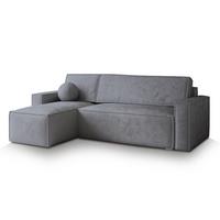 ECKSOFA RAVELO M Grau Velours-Stoff mit Schlaffunktion - Grau, Holz/Kunststoff (240/140cm) - MASSENO
