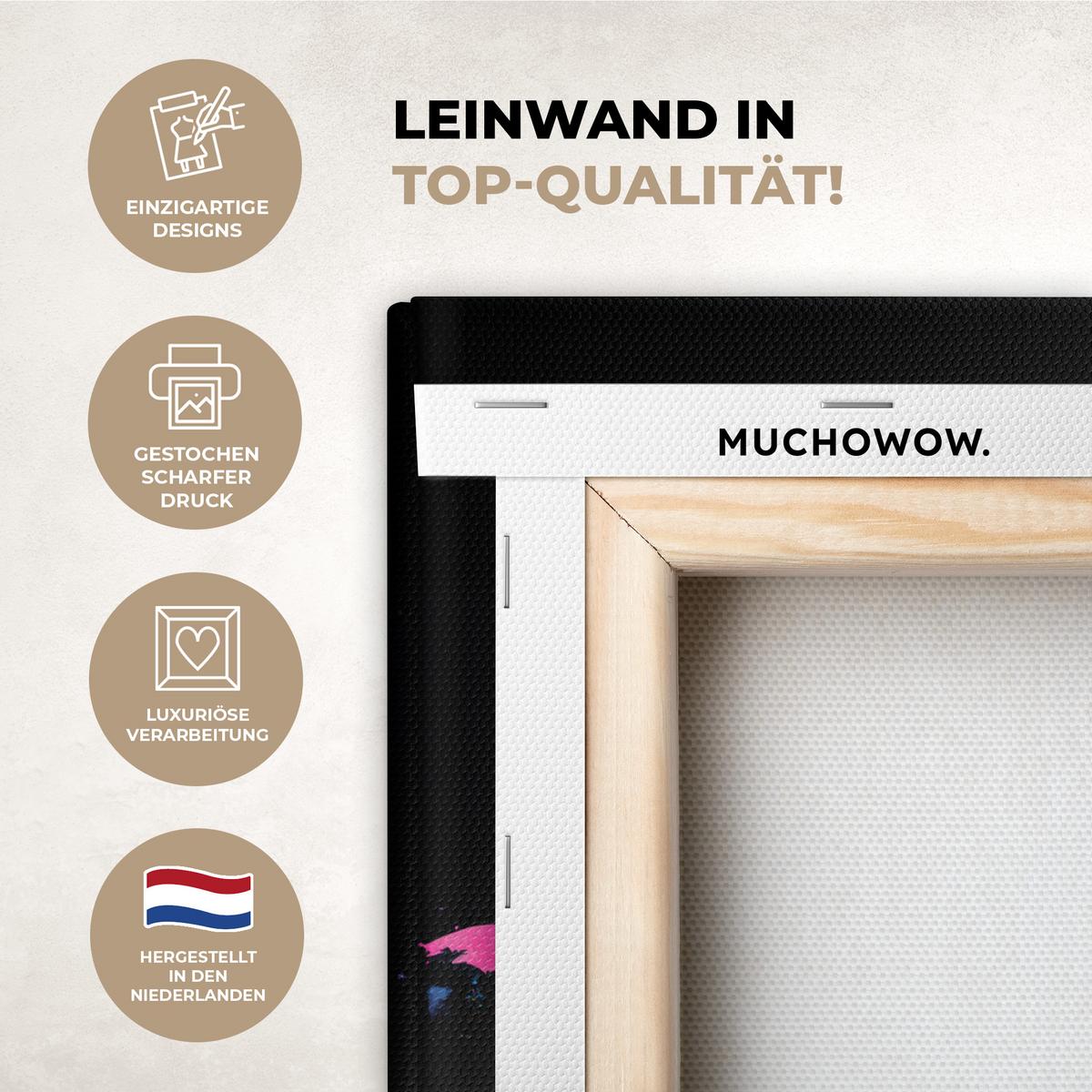 LEINWANDBILD Weltkarte - Farbe - Bunt - Graffiti - Welt Room Decor 30x40 cm - Multicolor, Textil (30/40cm) - MuchoWow