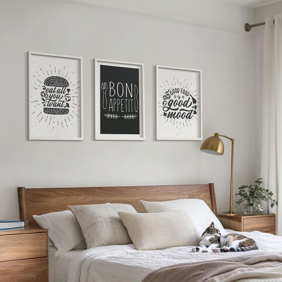 BILDER SET 3er Set - 40x60 cm Weißer Rahmen - Grafiken, Lebensmittel, kulinarische Slogans - Weiß, Kunststoff (40/60cm) - TULUP