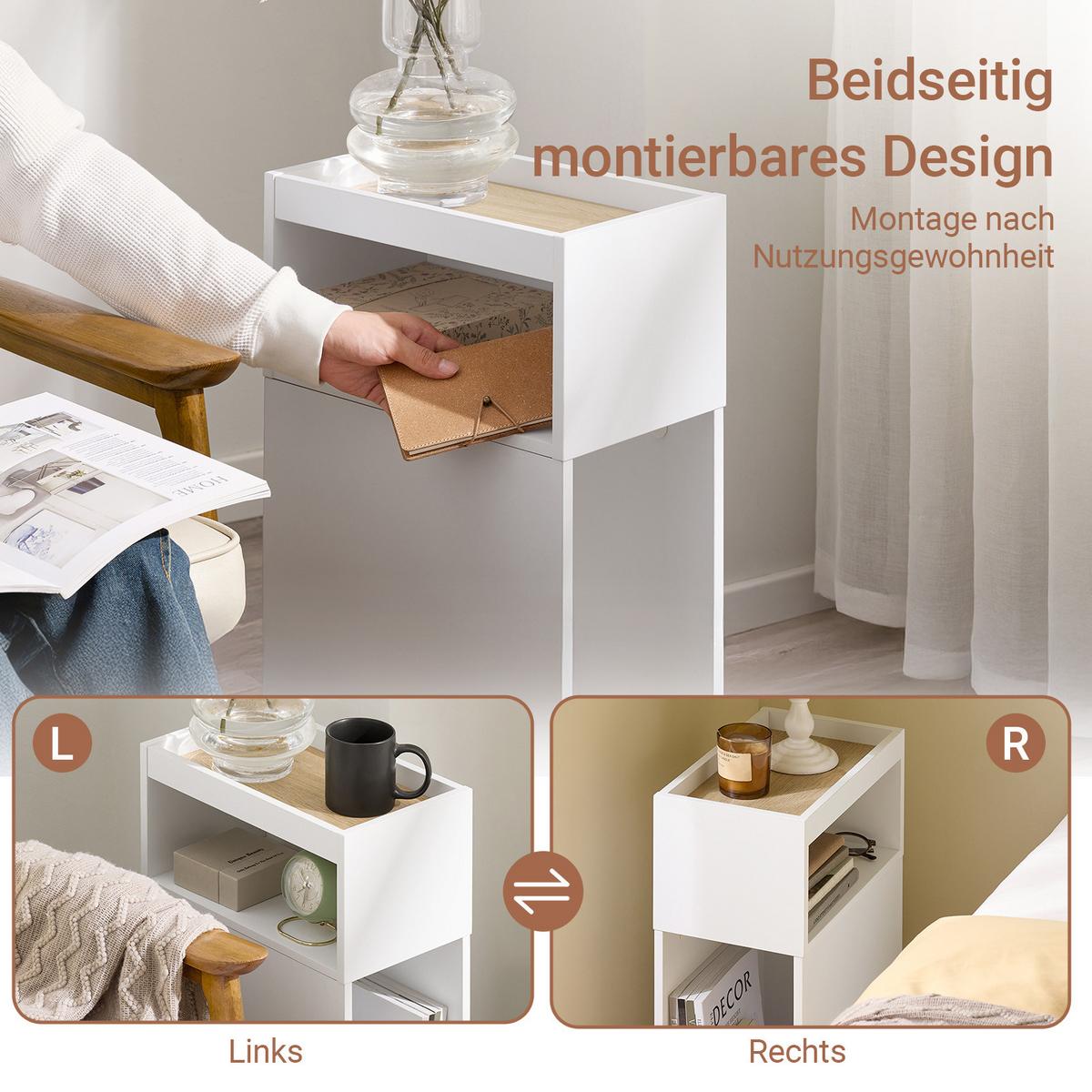 NACHTTISCH 2er Set, Beistelltisch mit offenen Fächern, Weiß 20×35×60cm - Weiß, Holzwerkstoff (35/60/20cm) - SoBuy